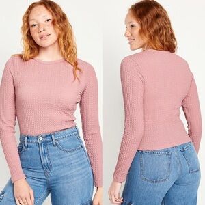 Old Navy Pink Long Sleeve Fitted Textured Top Womens Size XS